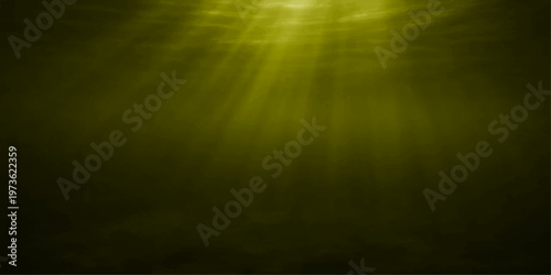 Light rays and green pattern design feature a dark deep ocean underwater motion with sun rays texture and blue sea light backgrounds for a nature art wallpaper backdrop