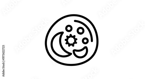 Cosmic Celestial Body Icon: Moon, Stars, and Sun Symbol