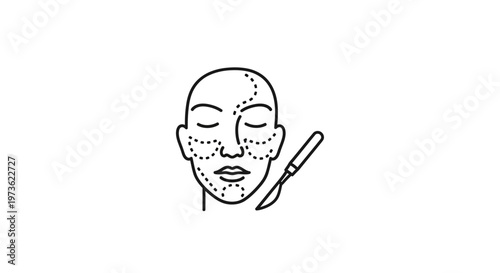 Cosmetic Surgery Face Outline with Scalpel Icon, Plastic Surgery Concept