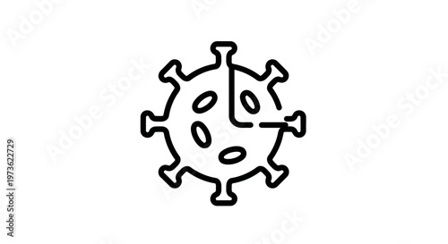 Coronavirus time icon, virus symbol with clock hands, pandemic time concept