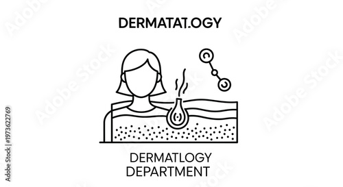 Dermatology Department Icon: Skin Layer, Molecule, and Patient Illustration