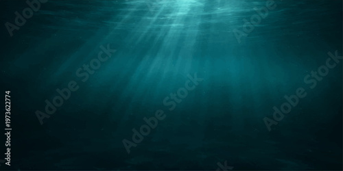 Deep blue ocean wave motion creates a looping underwater world background where sunlight rays penetrate the dark sea texture for a nature design backdrop