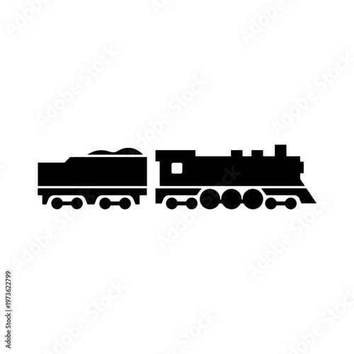 Vintage Train Silhouette with Locomotive and Carriage.