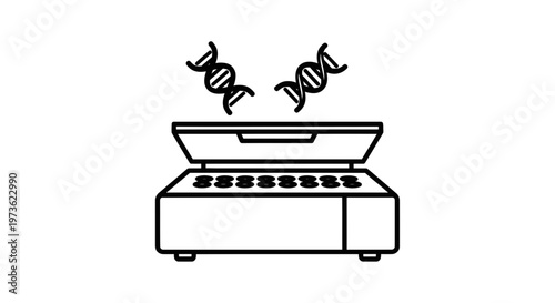 DNA sequencing machine with DNA strands, laboratory equipment, genetic research concept