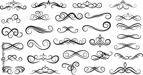 Collection of elegant black swirl and curl design elements