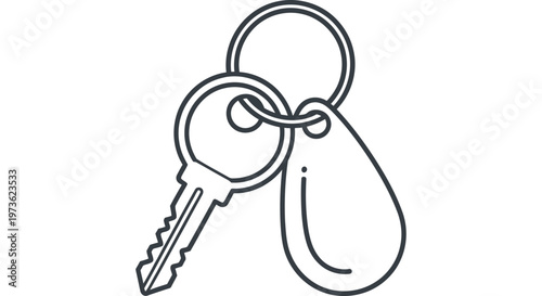 a simple line art illustration of a key keyring and blank key tag symbolizing security access and property ownership concepts.