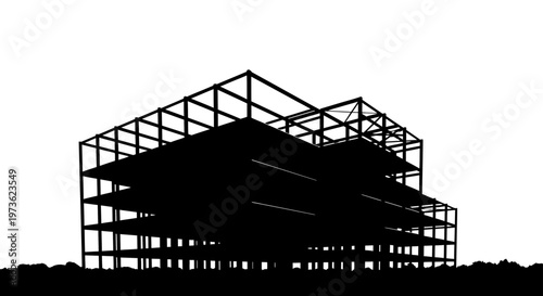 building construction of an architectural structures skeletal frame at a construction site illustrating urban development and future growth.