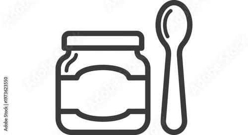baby food jar and spoon line art icon depicting infant feeding childcare and healthy nutrition concepts
