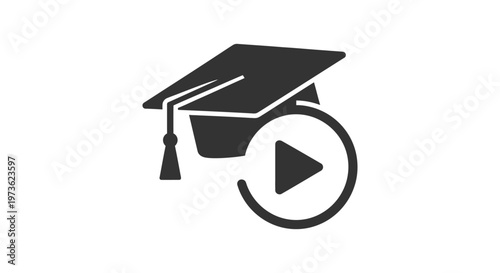 e-learning icon online education academic video graduation cap and play button ideal for modern distance learning concepts.