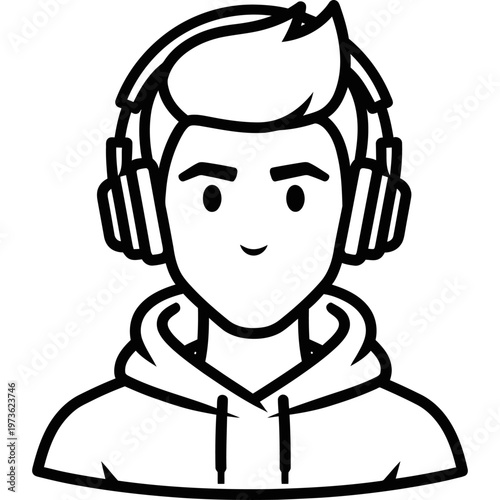 young man with headphones icon perfect for a gaming profile avatar or social media listener illustration