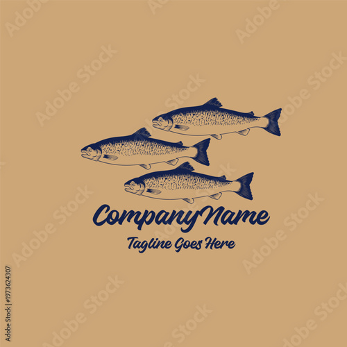 Vintage Salmon Trout Fish Logo Vector Illustration
