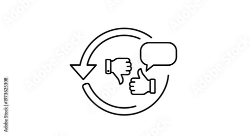 Customer Feedback Loop: Thumbs Up, Thumbs Down, and Speech Bubble Icon