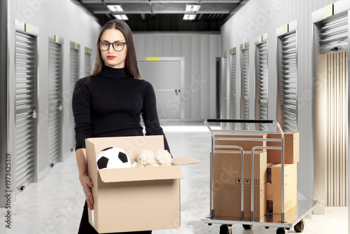 Self storage service, woman...