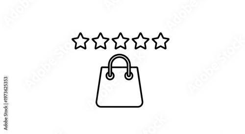 Customer Satisfaction Rating: Shopping Bag with Five Star Review Icon