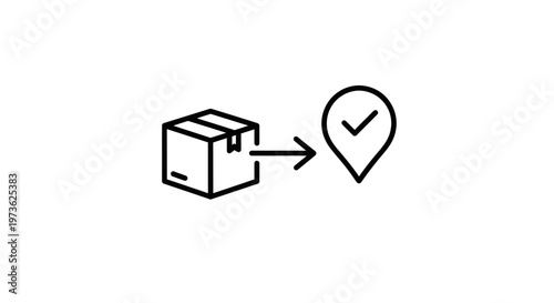 Delivery Box Icon with Location Pin and Checkmark Symbol, Shipping Tracking Concept