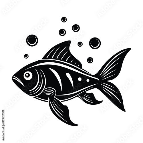 Black fish icon, aquatic animal illustration, vector fish graphic, monochrome marine life