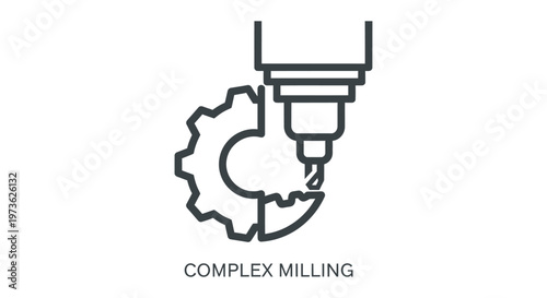 complex milling machine icon illustrating precision cnc machining of a gear for industrial manufacturing processes