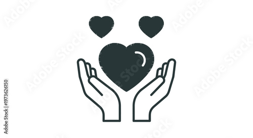 hands cupping a heart with smaller hearts above an icon symbolizing love care support community and kindness ideal for social issues.