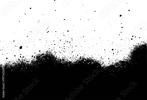 Black ink splatters and spray paint texture white background abstract pattern