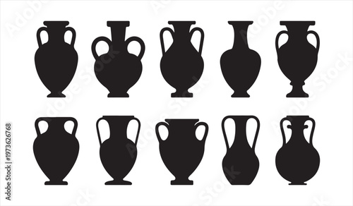 Greek vase silhouette icons with antique ceramic shapes historical design set