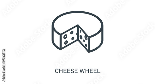 minimalist outline illustration of a cheese wheel with a slice removed ideal for food dairy and grocery product icons.