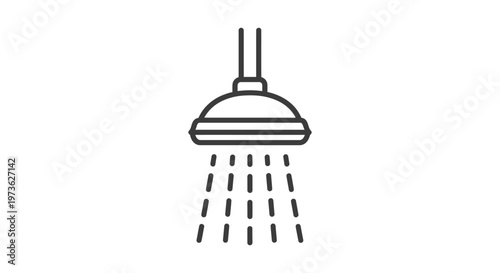 shower icon and water flowing for hygiene in a clean bathroom a simple line art pictogram for personal care.
