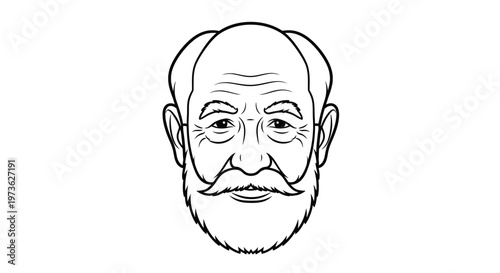 older man character head portrait with mustache and beard in vintage line art illustration ideal for profile icons