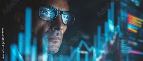 CFO studying investment growth through AI-driven visualization interface