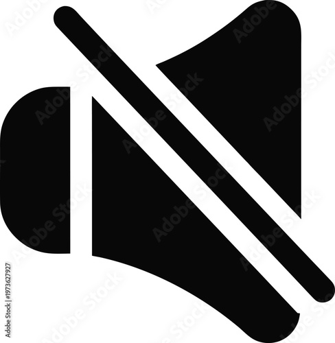 A simple black icon representing a mute or sound off function on a digital user interface display