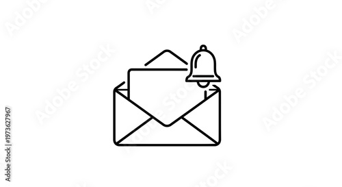 Email notification icon with bell, new message alert, inbox symbol