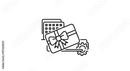 Gift Card and Gears Icon: Business Reward, Loyalty Program, Corporate Gift, Incentive