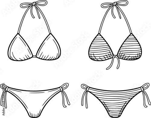 Hand Drawn Bikinis Plain Striped With Transparent Background swimwear beachwear