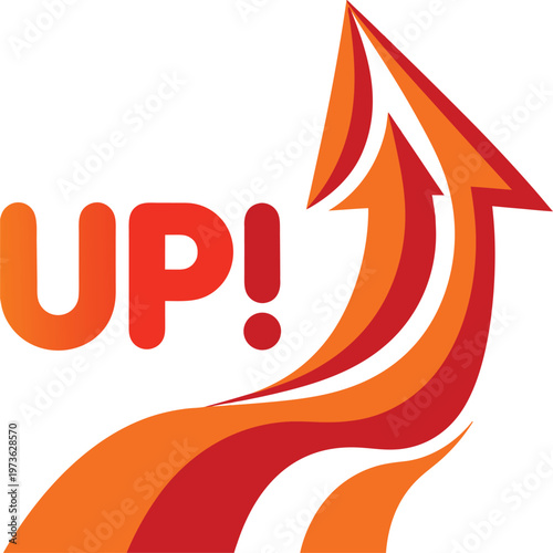 An energetic graphic design featuring the word up followed by a dynamic red and orange arrow.