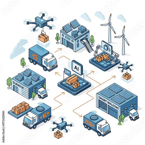 Smart logistics and supply chain management with AI and drones.