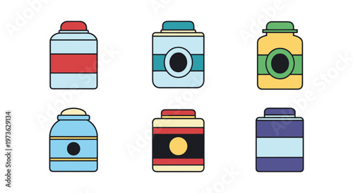 Tea Canister Line art vector clean color shapes illustration