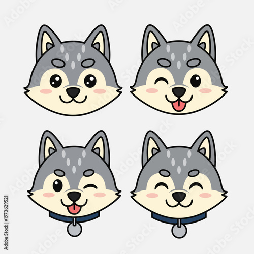 Cute cartoon husky dog faces with various expressions.