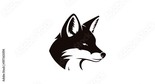Elegant Black and White Fox Head Profile Vector Illustration.