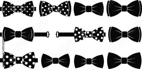 Elegant bow tie icons set diverse collection of black bow ties for fashion style and accessory designs