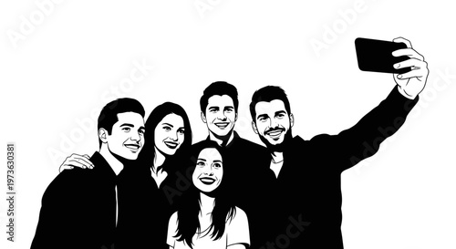 Group of friends taking a selfie together capturing a joyful moment.