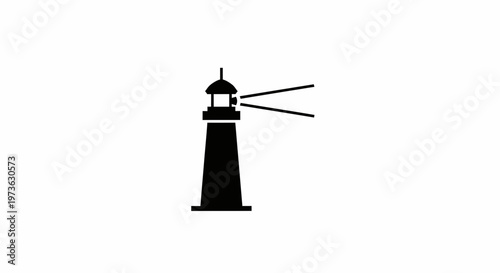 Lighthouse icon emitting light beams guiding ships safely to shore.