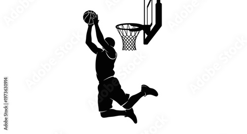 Man dunking basketball in hoop.
