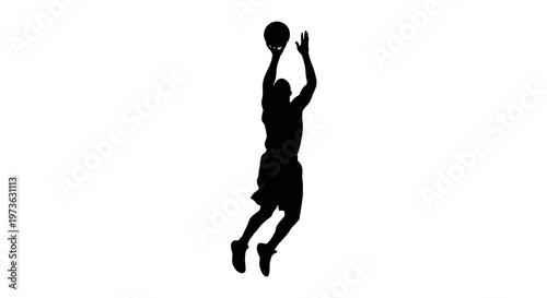Man jumping to dunk basketball.
