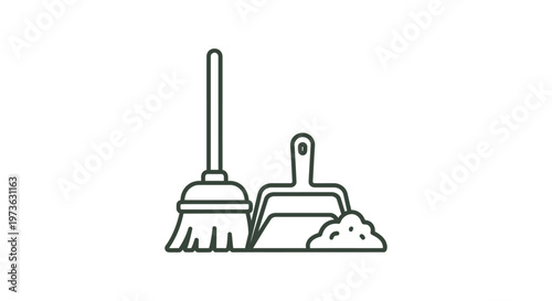 broom and dustpan with dust for efficient cleaning supplies representing household chores and tidying up.