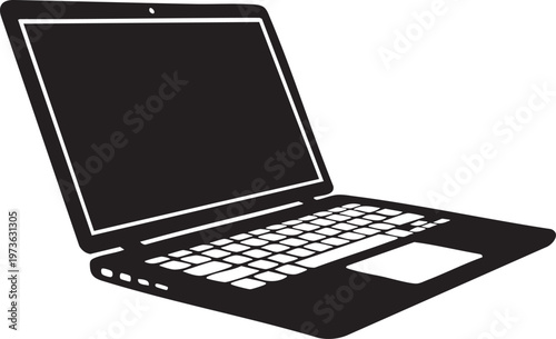 Laptop computer, black and white icon, vector illustration, modern notebook, digital device