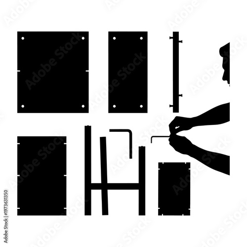 a person uses an allen wrench to assemble flat pack furniture illustrating a simple diy project and home improvement instructions.
