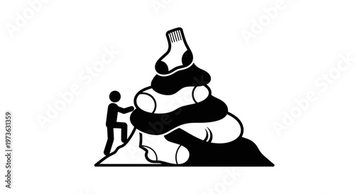 Man pushing large pile of socks.