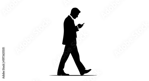 Man Walking and Using Smartphone.