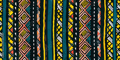 Abstract geometric pattern with bold stripes and diamond shapes