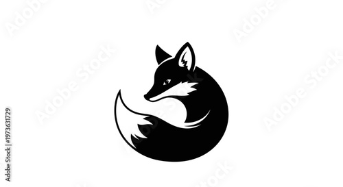 Minimalist Black Fox Logo Design with Curled Tail.