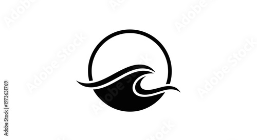 Minimalist Black Wave in Circle Logo Design.